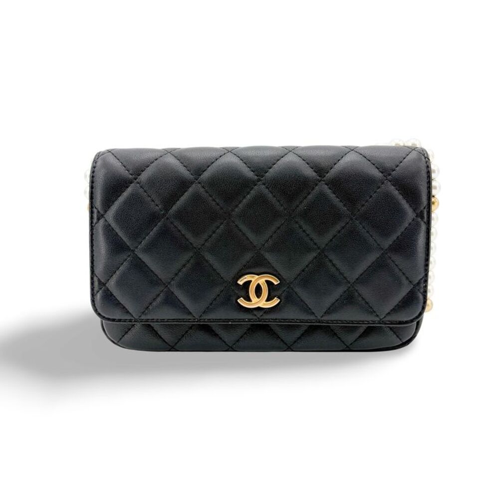 Chanel Wallet On Chain Shoulder Bag Chevron Patent Black Leather Shoulder Bag